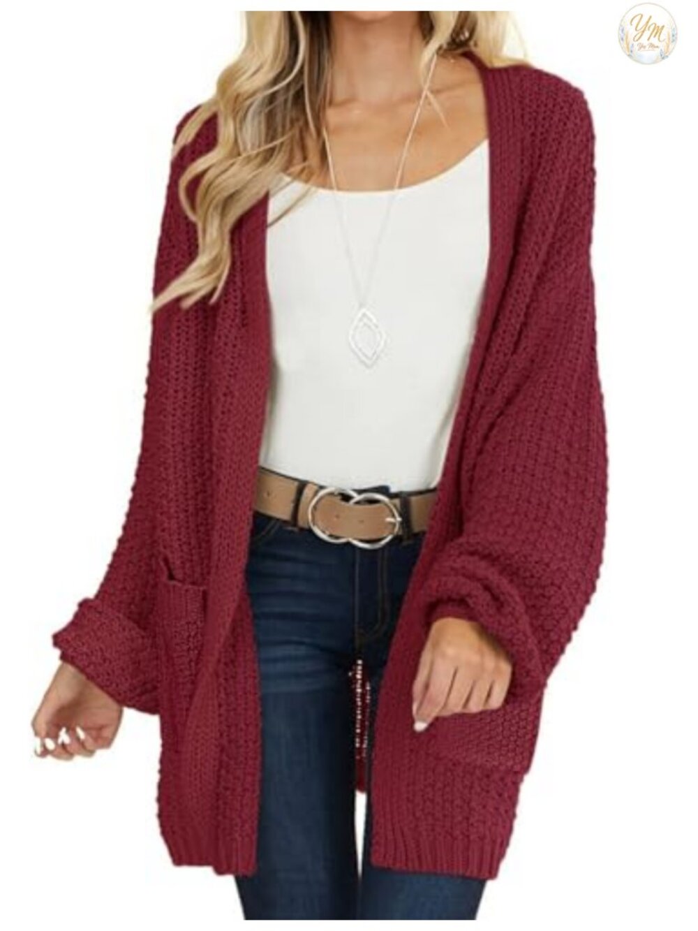 Womens Chunky Knit Long Sleeve Cardigan Sweater Loose Boyfriend Style